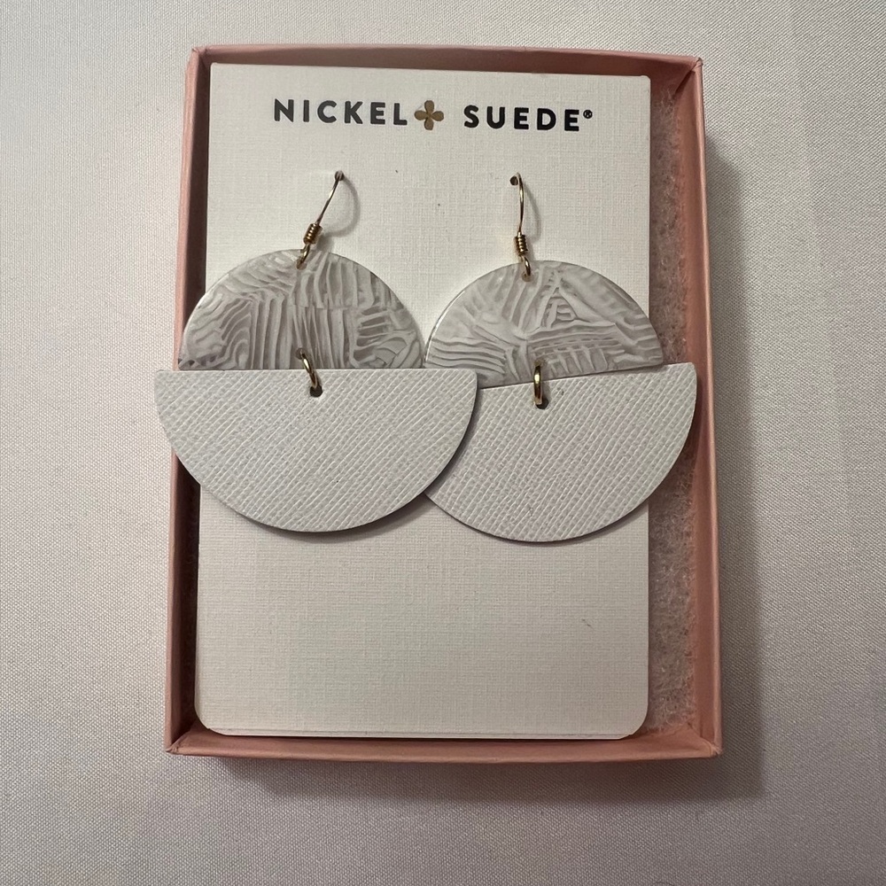 Nickel + Suede White Geometric Earrings